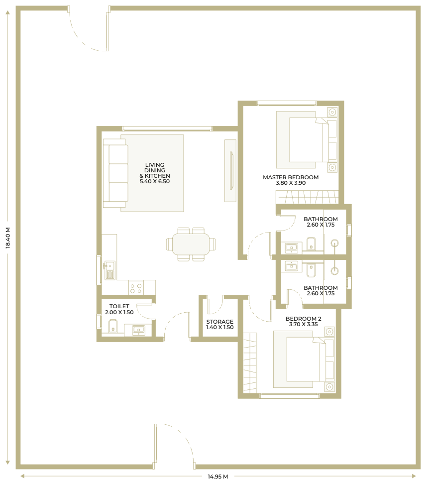 Two-bedroom Olive Farms floor plan