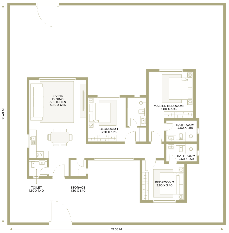 Three-bedroom Olive Farms floor plan
