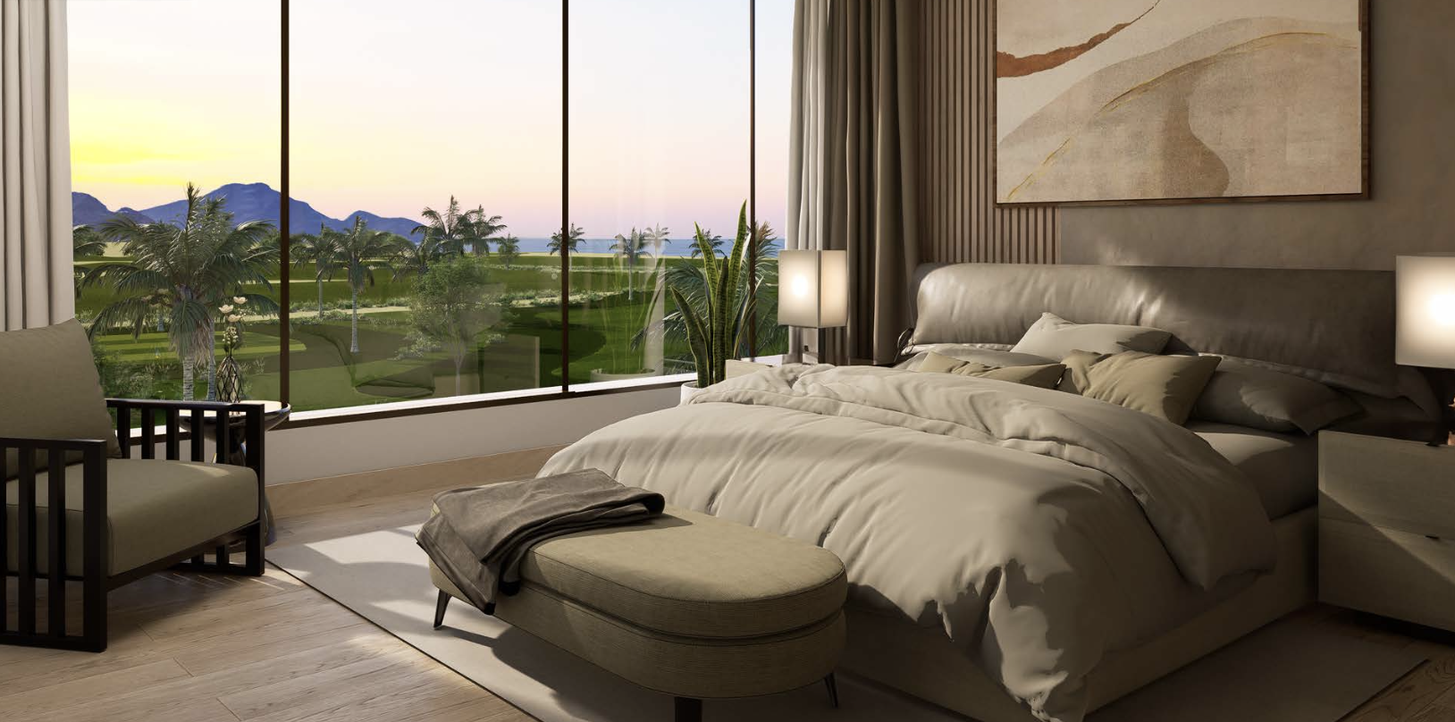 Bedroom interior at Solaris Jebel Sifah