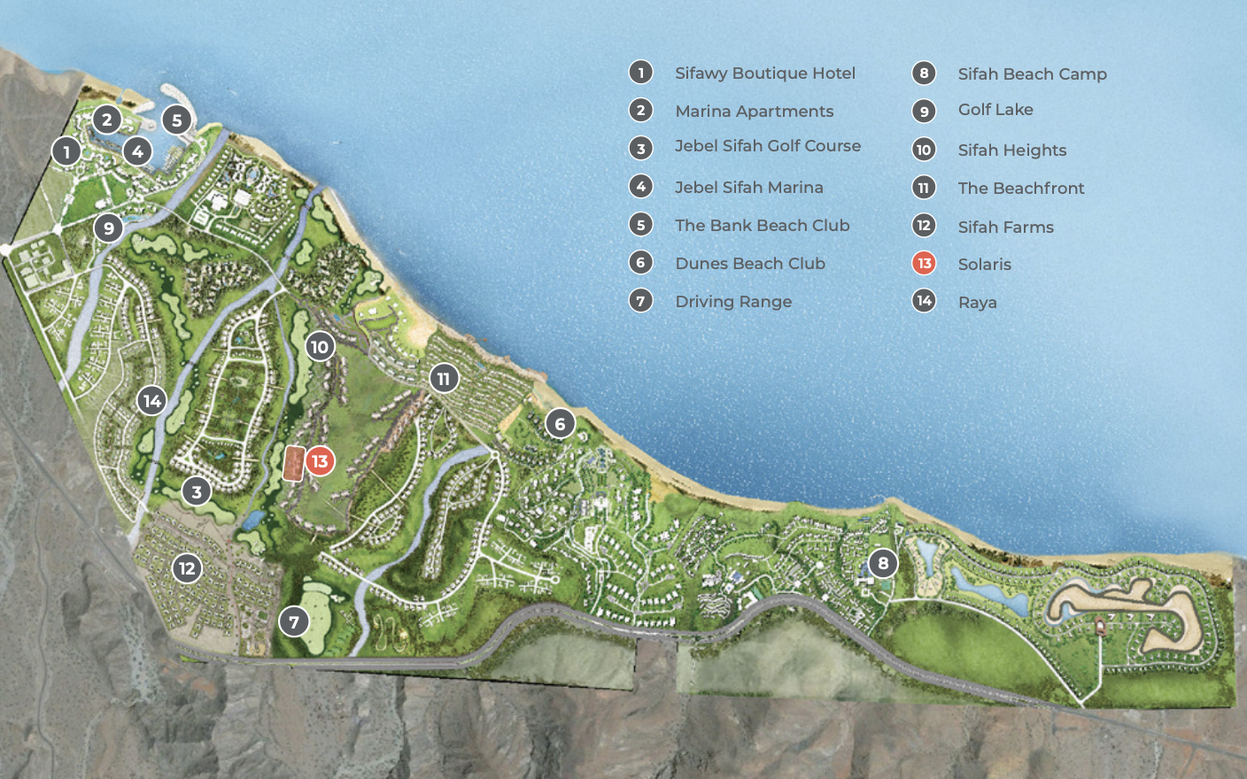 Solaris location on the Jebel Sifah masterplan