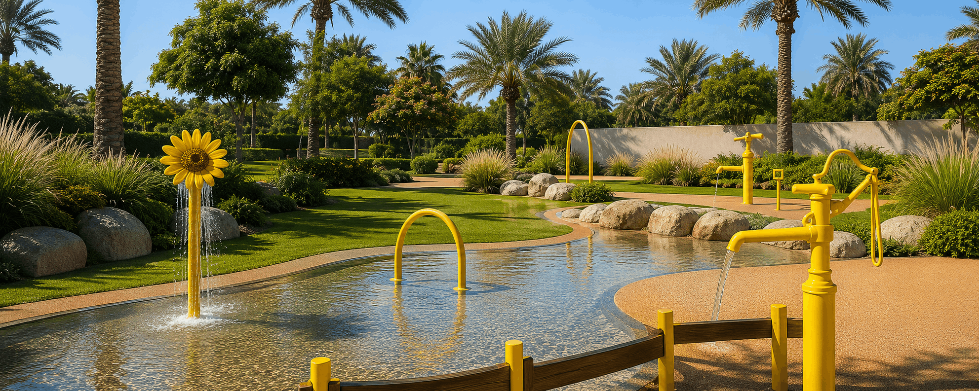 Water and landscaped areas around Olive Farms at Jebel Sifah